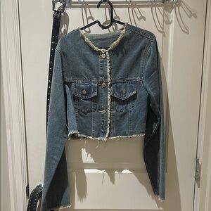 Frayed Denim Cropped Jacket